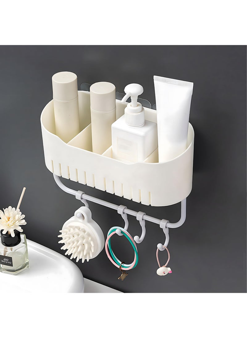 SYOSI Self-Adhesive Shower Caddy Bathroom Shower Organizer Accessories with Hook Up, No Drilling Home Shower Shelf for Inside Shower, Plastic Wall Basket for Kitchen Storage Rack (White) - Image 1
