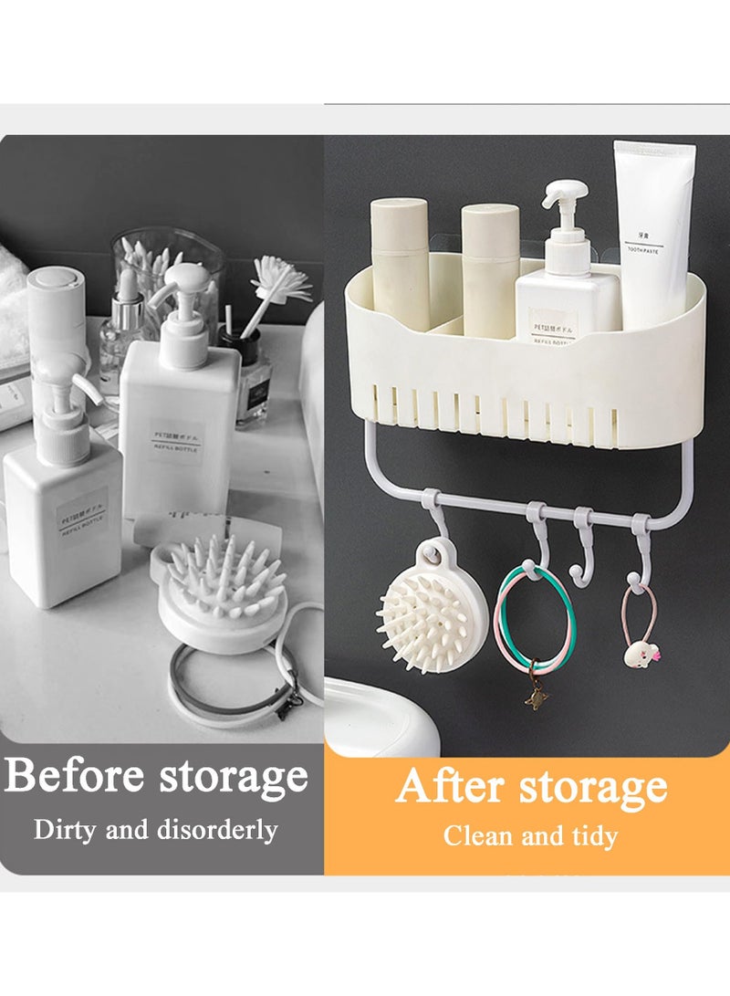 SYOSI Self-Adhesive Shower Caddy Bathroom Shower Organizer Accessories with Hook Up, No Drilling Home Shower Shelf for Inside Shower, Plastic Wall Basket for Kitchen Storage Rack (White) - Image 2