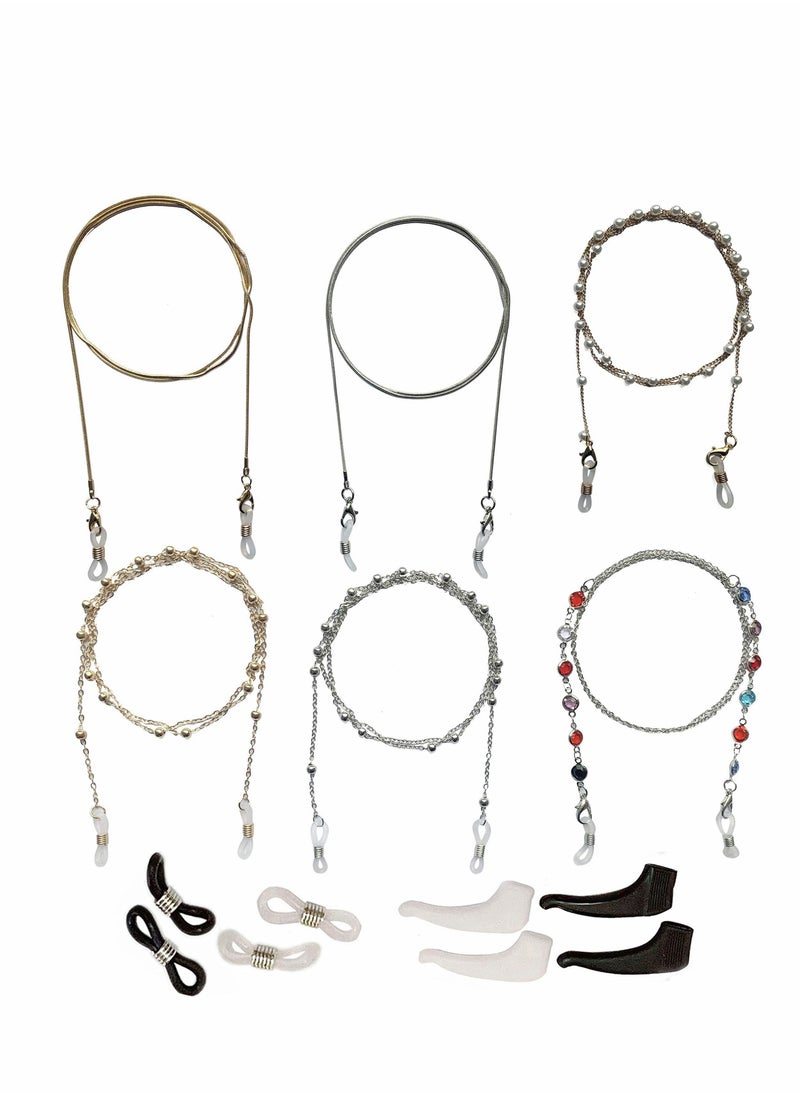 NIBEMINENT Glasses Frame Chain Lanyard, Mask Holder Lanyard Beaded Fashion Sunglasses Strap Anti-Lost for Ladies Girls 6 Pack  - Image 1