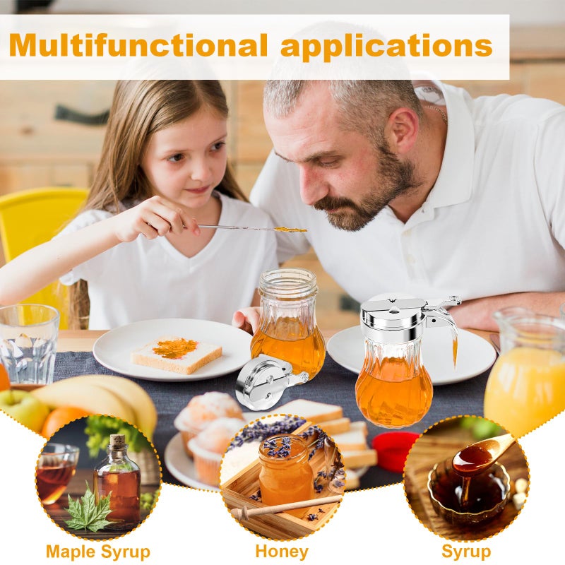 YEXEXINM 2Pcs 8oz Syrup Dispenser Honey Pot Glass Honey Dispenser Jar, Maple Syrup Dispenser, Honey Container, Commercial Quality With Handle Honey Dispenser for Home Kitchen Storage (2, Twill weave 2 Pack) - Image 5