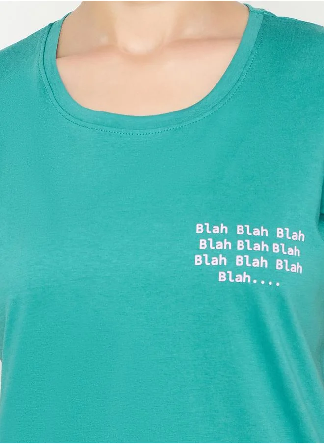 Clovia Clovia Typography Print Cotton T-Shirt and Pyjama Set