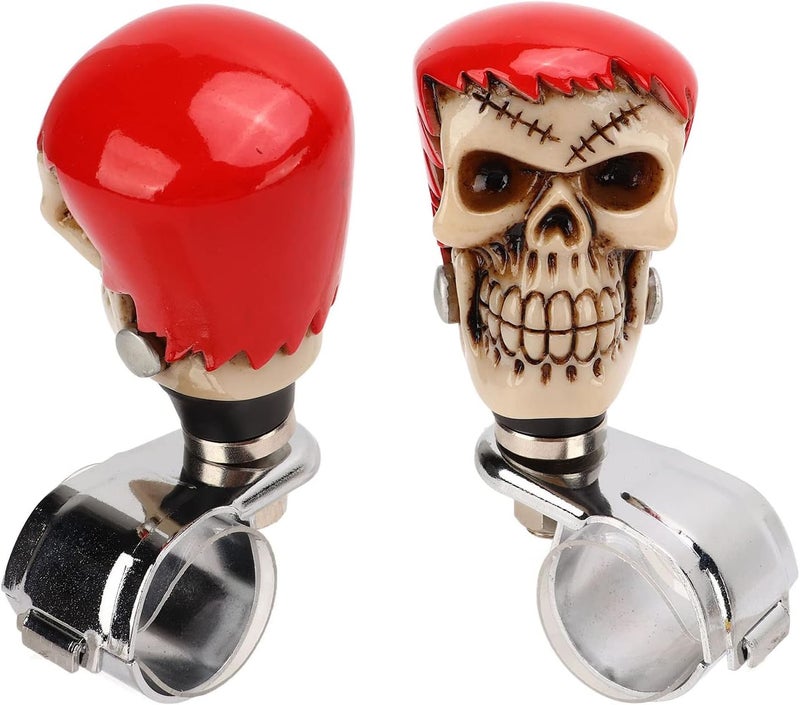 Steering Wheel Steering Wheel Ba Skull Knob Car Power Handle Knob Fit for Trucks Tractors Boats Unique Hair Green Face Design (Red Hair White Face) - Image 1