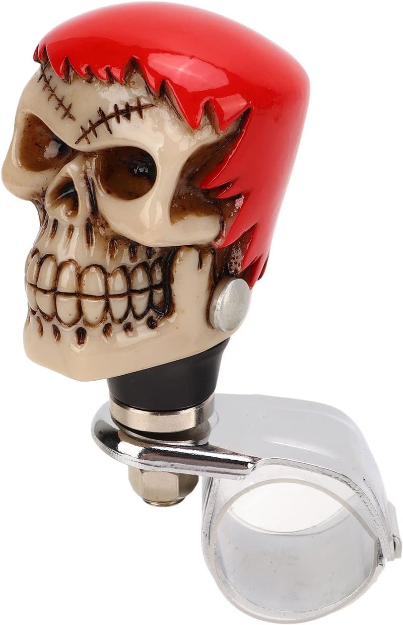 Steering Wheel Steering Wheel Ba Skull Knob Car Power Handle Knob Fit for Trucks Tractors Boats Unique Hair Green Face Design (Red Hair White Face) - Image 5