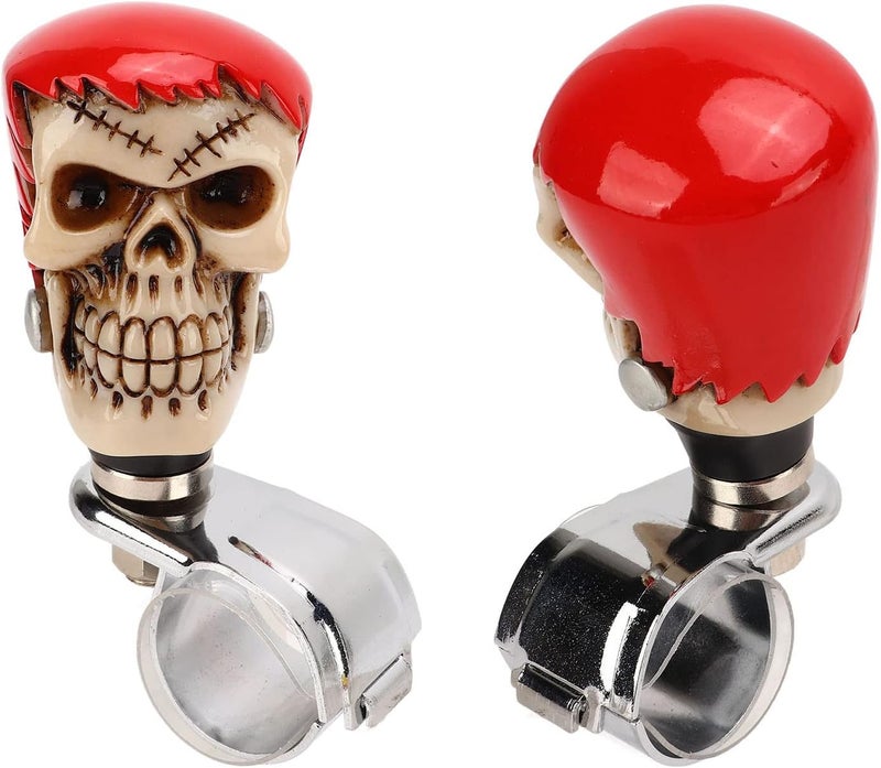 Steering Wheel Steering Wheel Ba Skull Knob Car Power Handle Knob Fit for Trucks Tractors Boats Unique Hair Green Face Design (Red Hair White Face) - Image 3