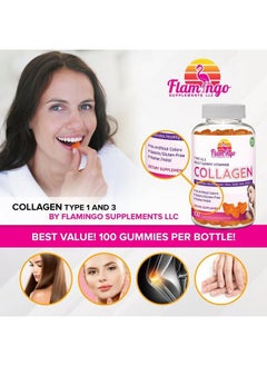Flamingo Supplements Collagen Gummies- Natural Marine Collagen for Women, and Men- Collagen Supplements for Skin Joint, Hair, Nails- Hydrolyzed Type 2 & 1 3- Replace Pills and Powders - No Gelatin, Kosher, Halal- 100 Ct.  - Image 4