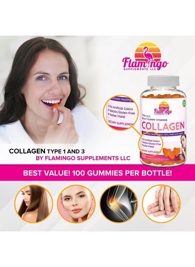 Flamingo Supplements Collagen Gummies- Natural Marine Collagen for Women, and Men- Collagen Supplements for Skin Joint, Hair, Nails- Hydrolyzed Type 2 & 1 3- Replace Pills and Powders - No Gelatin, Kosher, Halal- 100 Ct. - Image 4