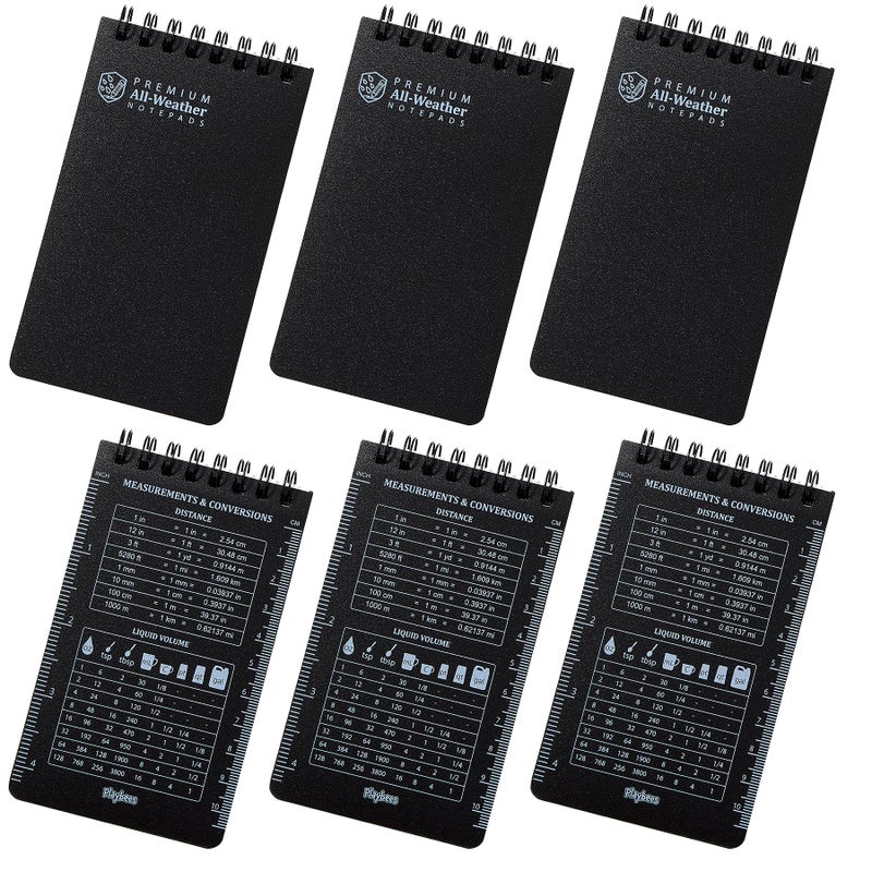 Playbees 6 Pack Waterproof Notebook 3 x 5 top-Spiral Pocket Notepad All Weather Pocket Notebook 100 Lined Pages for Outdoor Office/Police/Contractor back for school supplies for kids & adults - Image 1