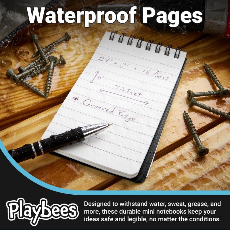 Playbees 6 Pack Waterproof Notebook 3 x 5 top-Spiral Pocket Notepad All Weather Pocket Notebook 100 Lined Pages for Outdoor Office/Police/Contractor back for school supplies for kids & adults - Image 5