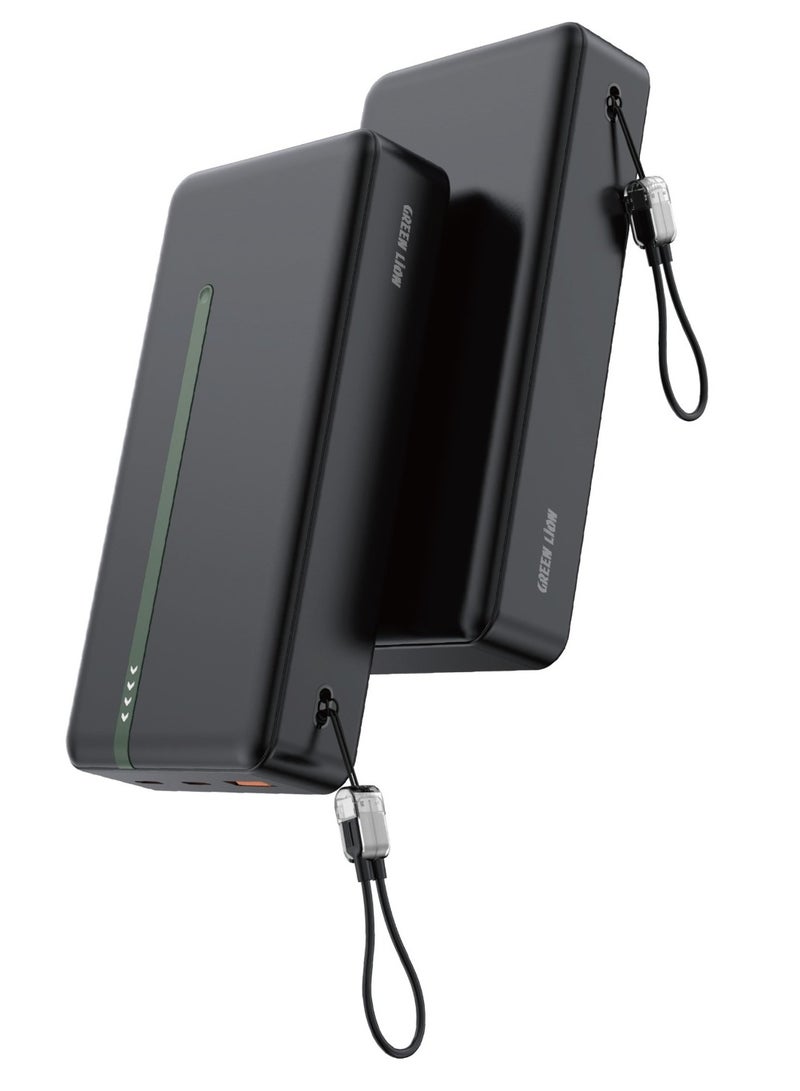 GREEN LION 20000mAh Power Bank Boston with USB-C Cable Strap / PD 20W Fast Charging /Portable charger/ Dual USB-C Inputs/ USB-A Output/ QC 3.0 / Portable Quick Charger PowerBank 20000 mAh - Black - Image 1