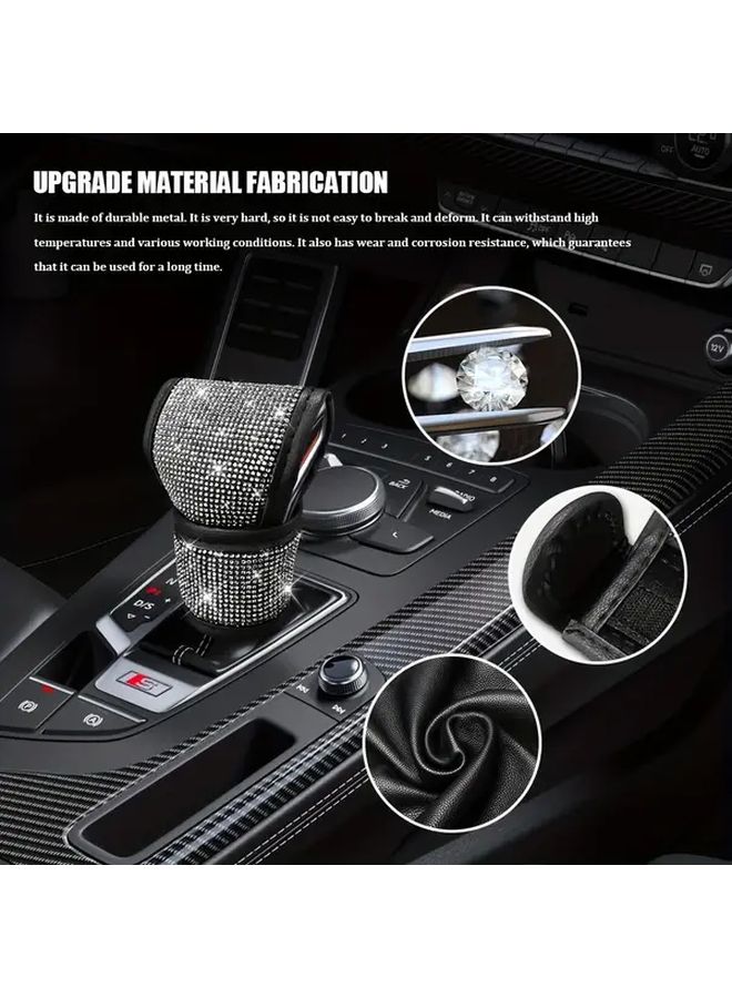 Shiny Back Rhinestone Car Gear Shift Knob Cover Faux Leather Cap Compatible with Women Girls - Image 3