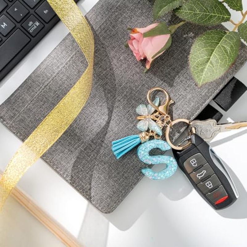 Blue Letter Initial Keychain Sleek Custom Monogram Keychain - Striking Blue Color Vibrant Polished Accent Initial Keychain for Women and Girls - Image 4