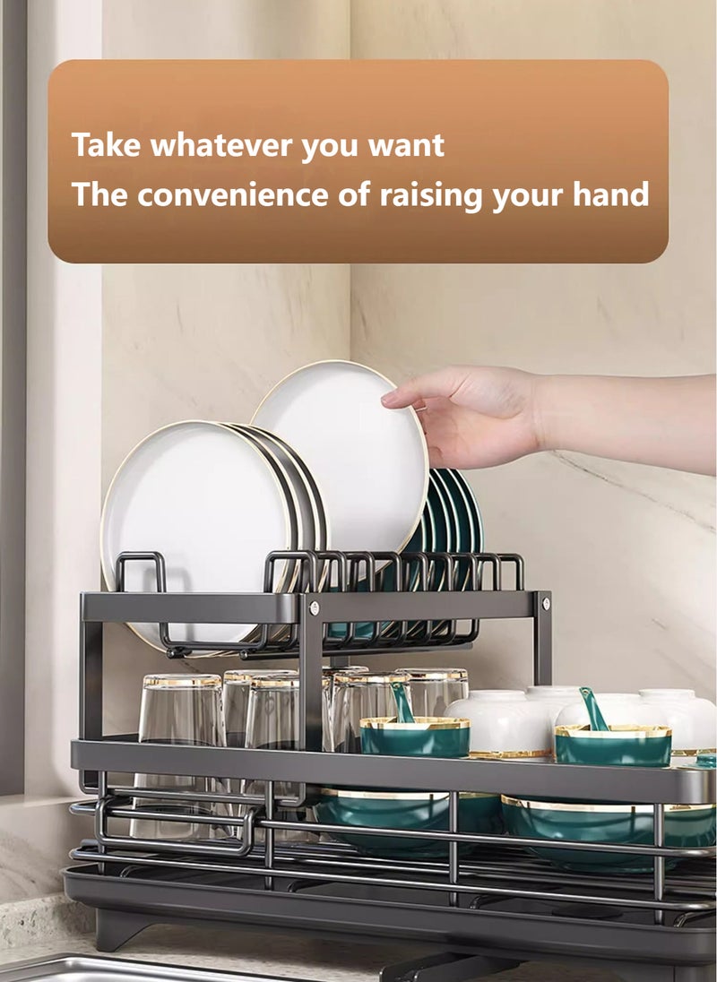 Kitchen Multi-Functional Stainless Steel Double-Layer Storage Rack, Small Dish Drain Storage Rack 42.6*30*23.5CM