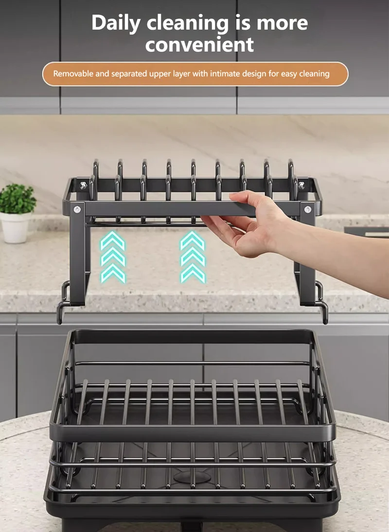 Sharpdo Kitchen Multi-Functional Stainless Steel Double-Layer Storage Rack, Small Dish Drain Storage Rack 42.6*30*23.5CM