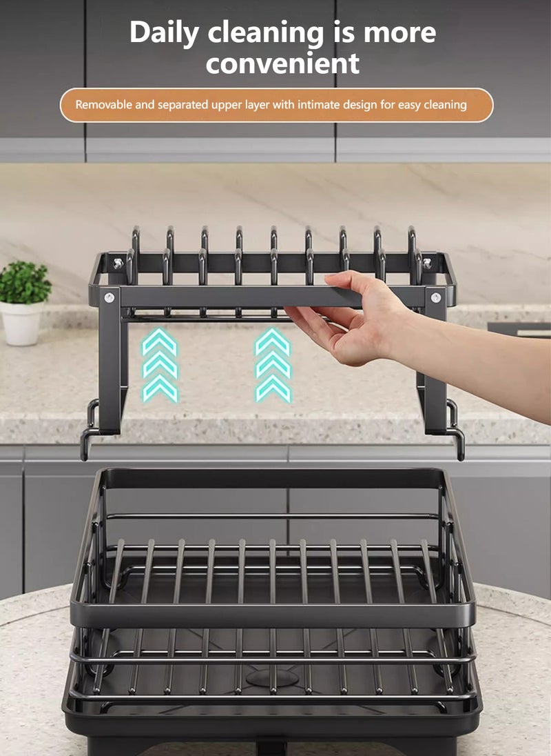 Kitchen Multi-Functional Stainless Steel Double-Layer Storage Rack, Small Dish Drain Storage Rack 42.6*30*23.5CM