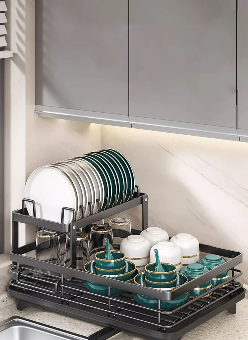 Sharpdo Kitchen Multi-Functional Stainless Steel Double-Layer Storage Rack, Small Dish Drain Storage Rack 42.6*30*23.5CM