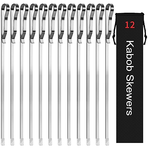 JY COOKMENT Kabob Skewers 17" Stainless Steel Long BBQ Barbecue Skewers, Flat Metal Kebob Sticks Wide Reusable Grilling Skewers for Meat Chicken,Set of 12 with Storage Bag - Image 1