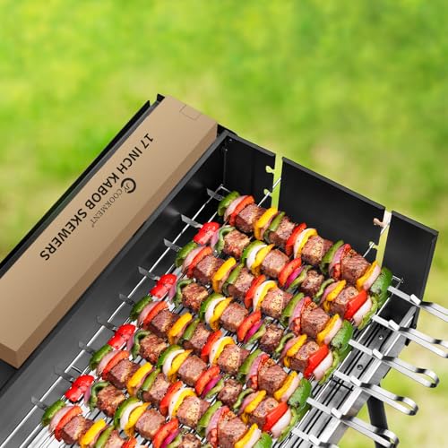 JY COOKMENT Kabob Skewers 17" Stainless Steel Long BBQ Barbecue Skewers, Flat Metal Kebob Sticks Wide Reusable Grilling Skewers for Meat Chicken,Set of 12 with Storage Bag - Image 4
