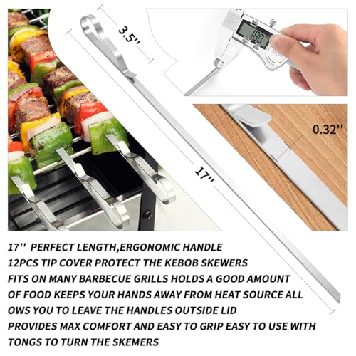 JY COOKMENT Kabob Skewers 17" Stainless Steel Long BBQ Barbecue Skewers, Flat Metal Kebob Sticks Wide Reusable Grilling Skewers for Meat Chicken,Set of 12 with Storage Bag - Image 2