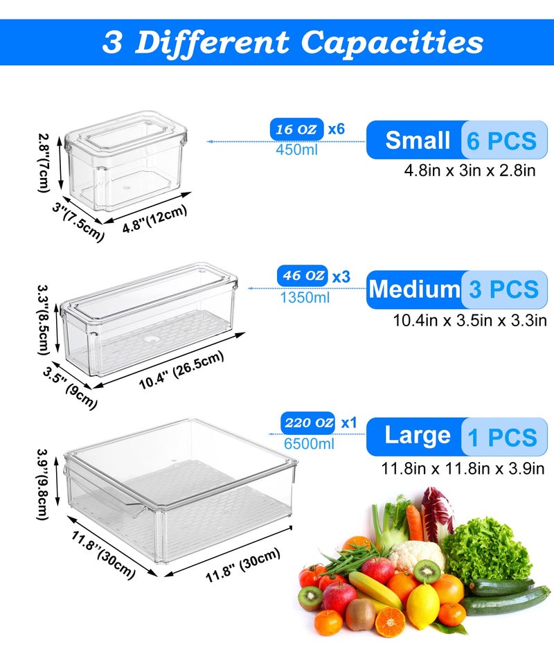 KUMD 10-Pack Clear Fridge Organizer Bins with Lids, Stackable Refrigerator Storage Containers, BPA-Free with Drain Tray & Anti-Slip Base for Fruits, Veggies, Drinks - Image 3