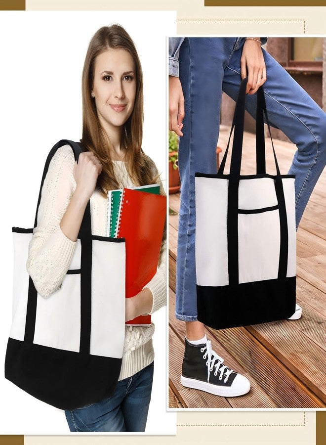 Reginary 1 Pcs 16 Pcs Canvas Tote Bags Bulk with Outer Pocket 18 Inch Reusable Shopping Grocery Blank Tote Bag for Women Mother DIY (White) - Image 2