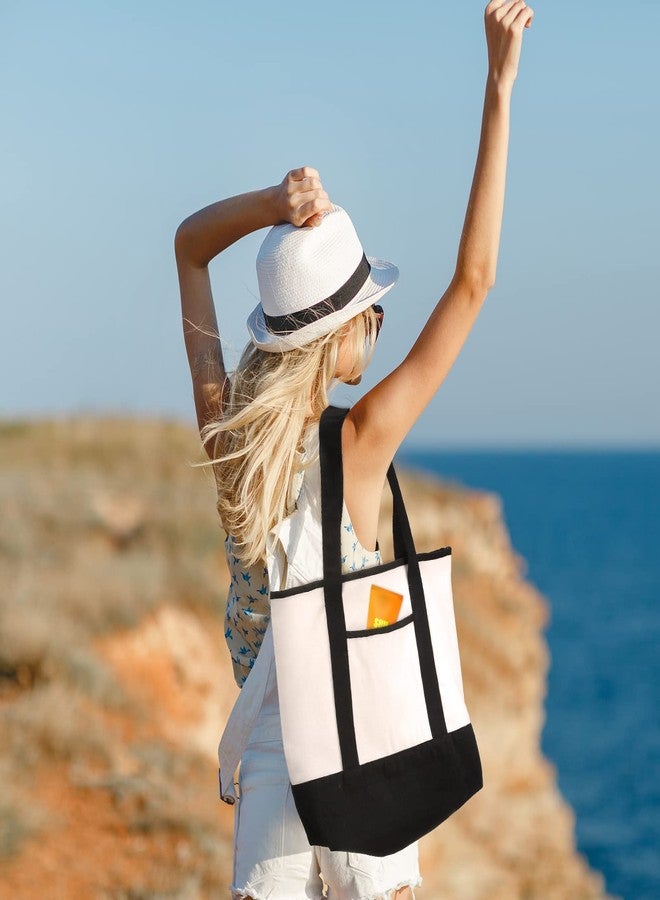 Reginary 1 Pcs 16 Pcs Canvas Tote Bags Bulk with Outer Pocket 18 Inch Reusable Shopping Grocery Blank Tote Bag for Women Mother DIY (White) - Image 3