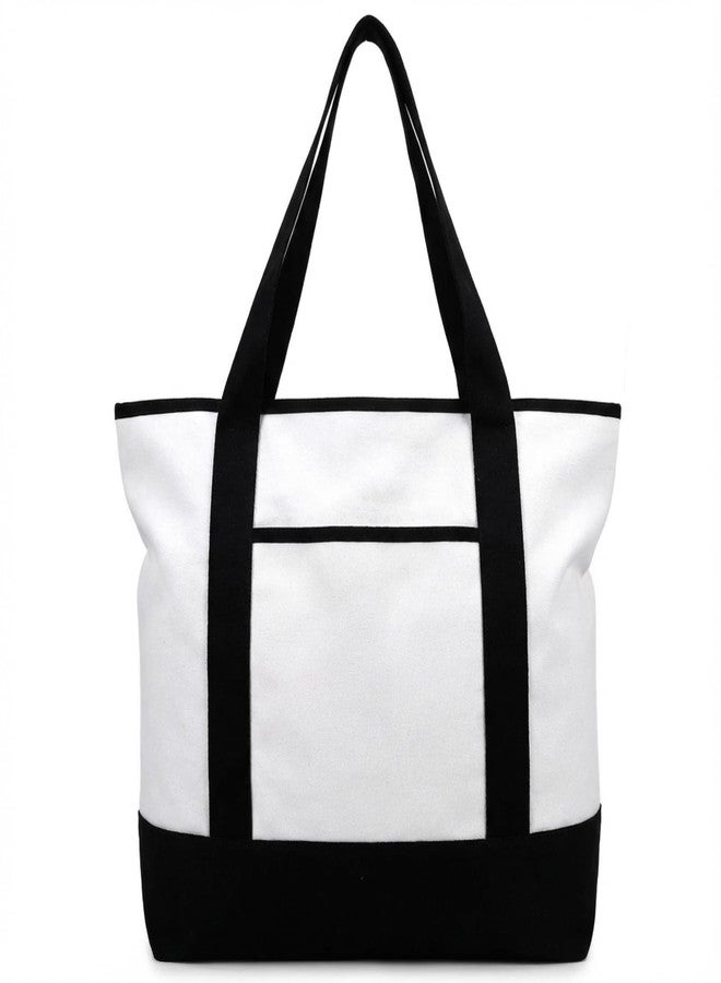 Reginary 1 Pcs 16 Pcs Canvas Tote Bags Bulk with Outer Pocket 18 Inch Reusable Shopping Grocery Blank Tote Bag for Women Mother DIY (White) - Image 1