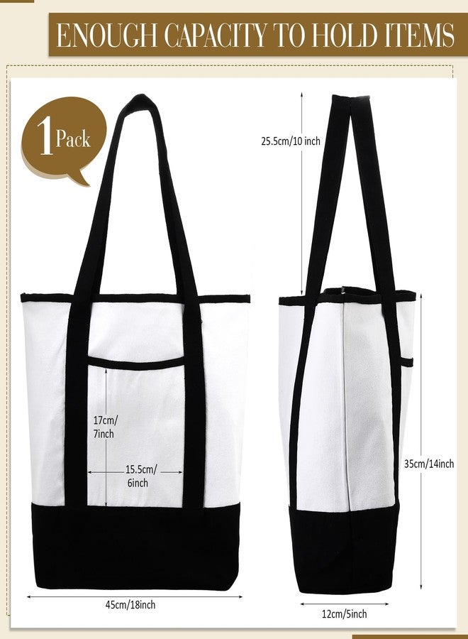 Reginary 1 Pcs 16 Pcs Canvas Tote Bags Bulk with Outer Pocket 18 Inch Reusable Shopping Grocery Blank Tote Bag for Women Mother DIY (White) - Image 4