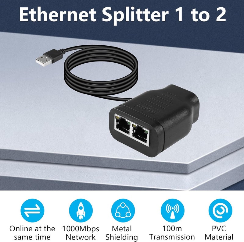 SinLoon SinLoon Gigabit Network Splitter AdapterRJ45 1 to 2 High Speed 1000100Mbps Ethernet Splitter with USB Power Port for Computer Hub Switch Router ADSL Settop Box Digital TV etc  - Image 4