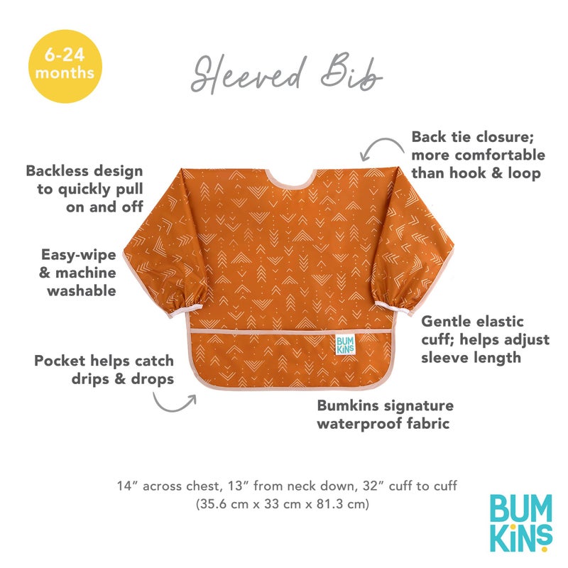 Bumkins Sleeved Bib for Girl or Boy, Baby and Toddler for 6-24 Mos, Essential Must Have for Eating, Feeding, Baby Led Weaning Supplies, Long Sleeve Mess Saving Food Catcher, Soft Fabric, Boho Orange - Image 5