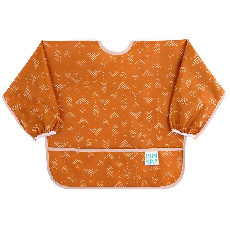 Bumkins Sleeved Bib for Girl or Boy, Baby and Toddler for 6-24 Mos, Essential Must Have for Eating, Feeding, Baby Led Weaning Supplies, Long Sleeve Mess Saving Food Catcher, Soft Fabric, Boho Orange - Image 1