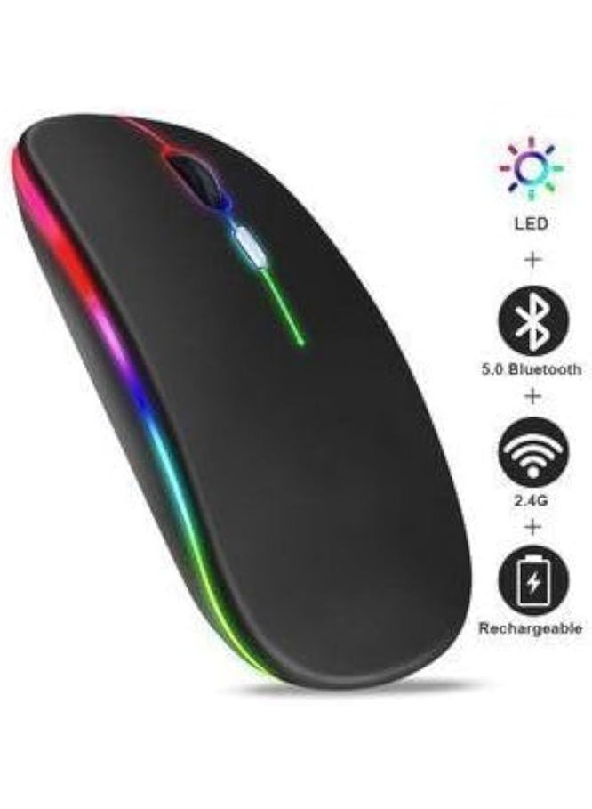 W10 Rechargeable Dual-Mode Wireless Bluetooth Portable Mouse with LED Light (Bluetooth and USB Receiver), for Laptops/Desktops/Tablets (Black), W10 - Image 2