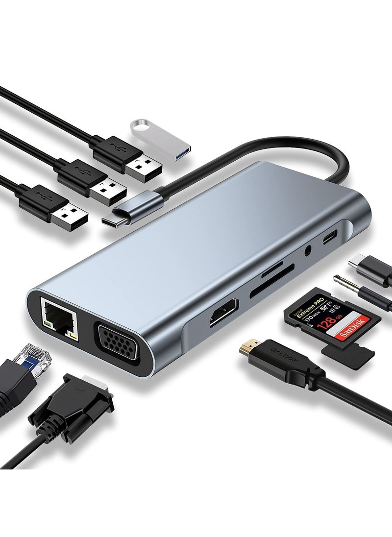 Generic 11-in-1 USB-C Hub with 4K HDMI, VGA, PD Charging, USB 3.0, Ethernet, SD/TF Card Reader, AUX Port – Multiport Adapter Dock for MacBook Pro/Air, Type-C Laptops  - Image 1