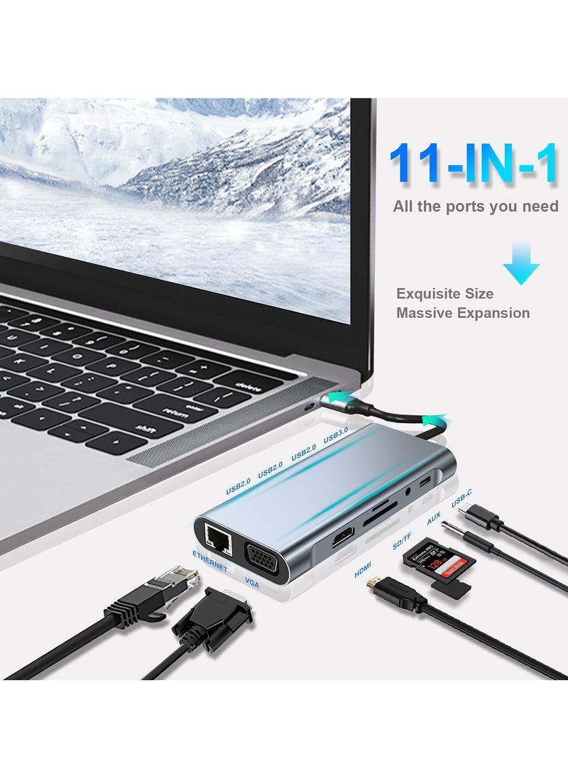 Generic 11-in-1 USB-C Hub with 4K HDMI, VGA, PD Charging, USB 3.0, Ethernet, SD/TF Card Reader, AUX Port – Multiport Adapter Dock for MacBook Pro/Air, Type-C Laptops  - Image 2