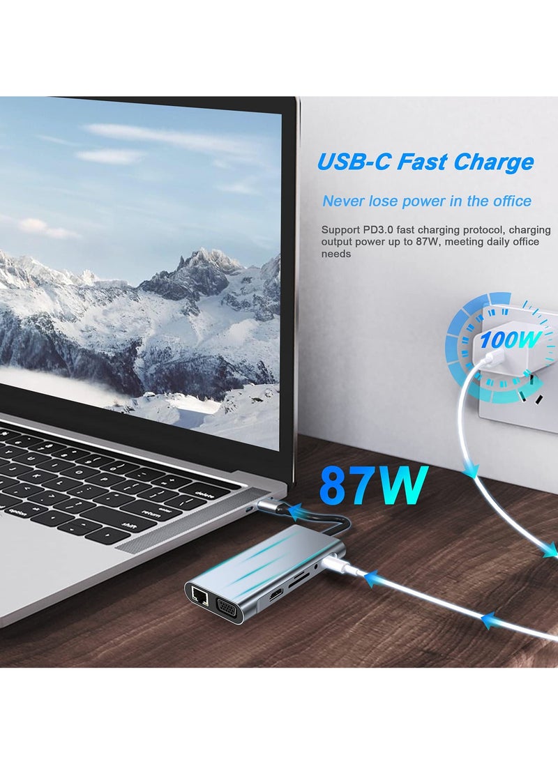 Generic 11-in-1 USB-C Hub with 4K HDMI, VGA, PD Charging, USB 3.0, Ethernet, SD/TF Card Reader, AUX Port – Multiport Adapter Dock for MacBook Pro/Air, Type-C Laptops  - Image 3