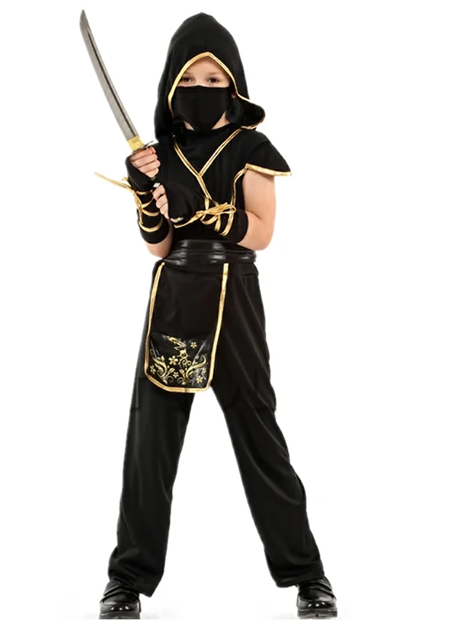 Little Surprise Box, The Black & Gold Dragon Ninja, Kids Halloween Costume Fancy Dress Up-7-9Y