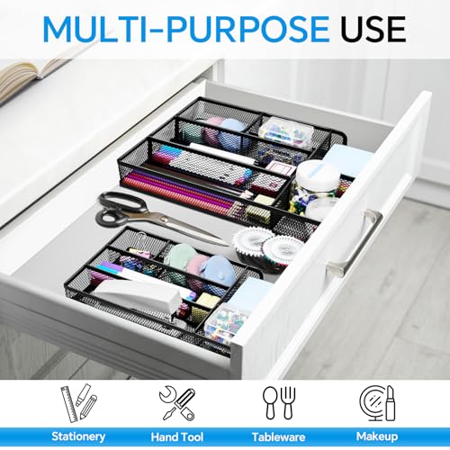 Kciplab Desk Drawer Organizer Office Drawer Divider Organizer Tray with 6 Compartments Metal Mesh Desktop Organization and Accessories for Stationery Makeup Kitchen Toolroom School Office 126x827x16 in - Image 3