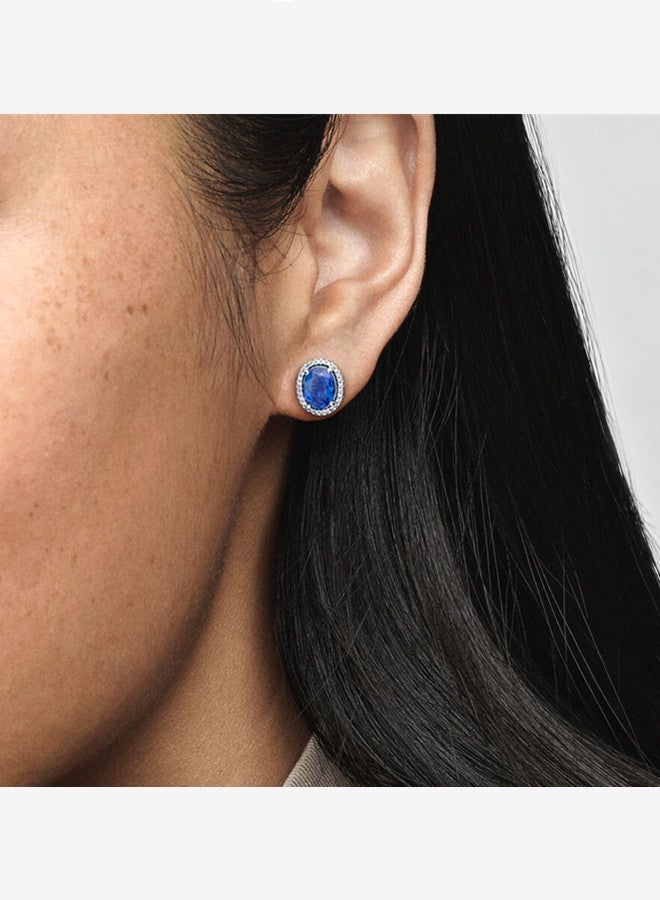 Chomel Women's Classic Cubic Zirconia 925 Silver Personalized Style Blue Gemstone Shining Halo Earrings - Image 1