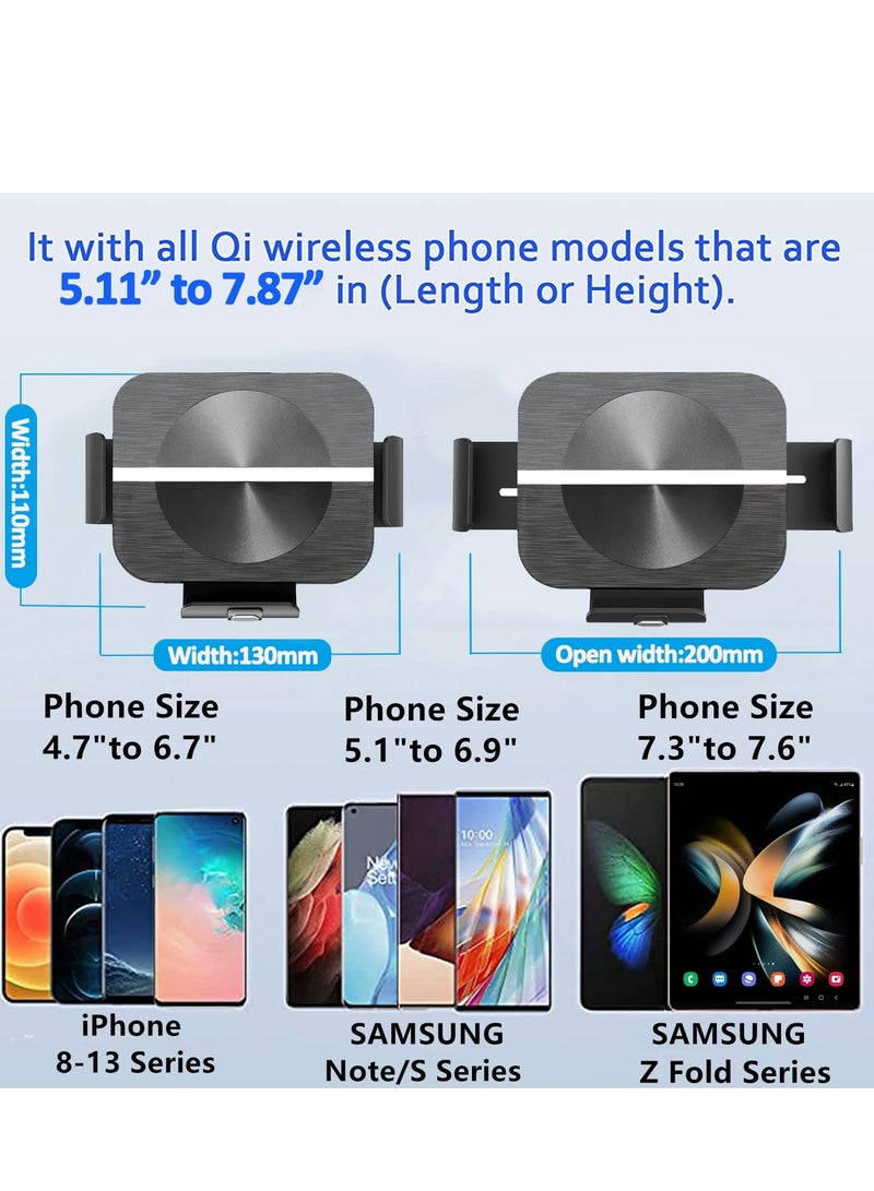 Fast Wireless Car Charger with Dual Coils - 15W Qi Holder for Samsung Galaxy Z Fold 4/3, iPhone 14/13, S22 Ultra, S21 - Air Vent & Dashboard Mount - Image 2