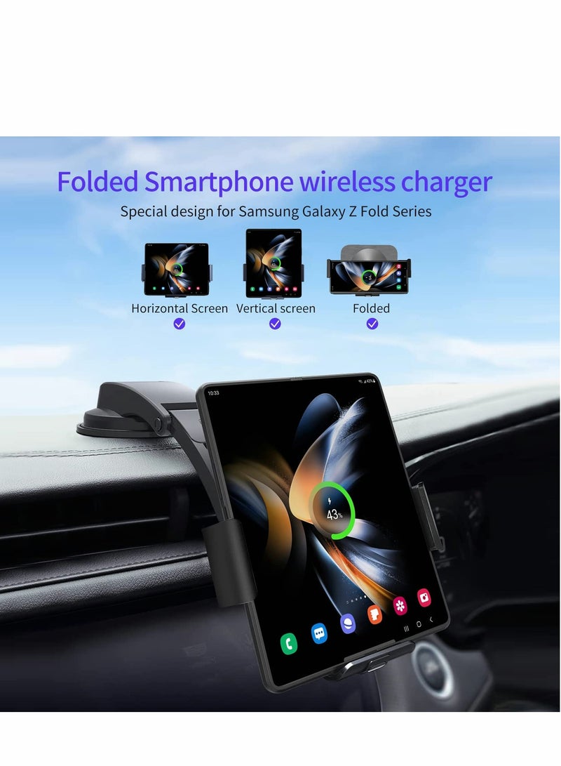 Fast Wireless Car Charger with Dual Coils - 15W Qi Holder for Samsung Galaxy Z Fold 4/3, iPhone 14/13, S22 Ultra, S21 - Air Vent & Dashboard Mount - Image 4