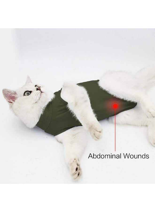 oUUoNNo oUUoNNo Cat Wound Surgery Recovery Suit for Abdominal Wounds or Skin Diseases, After Surgery Wear, Pajama Suit, E-Collar Alternative for Cats (L, ArmyGreen)  - Image 3