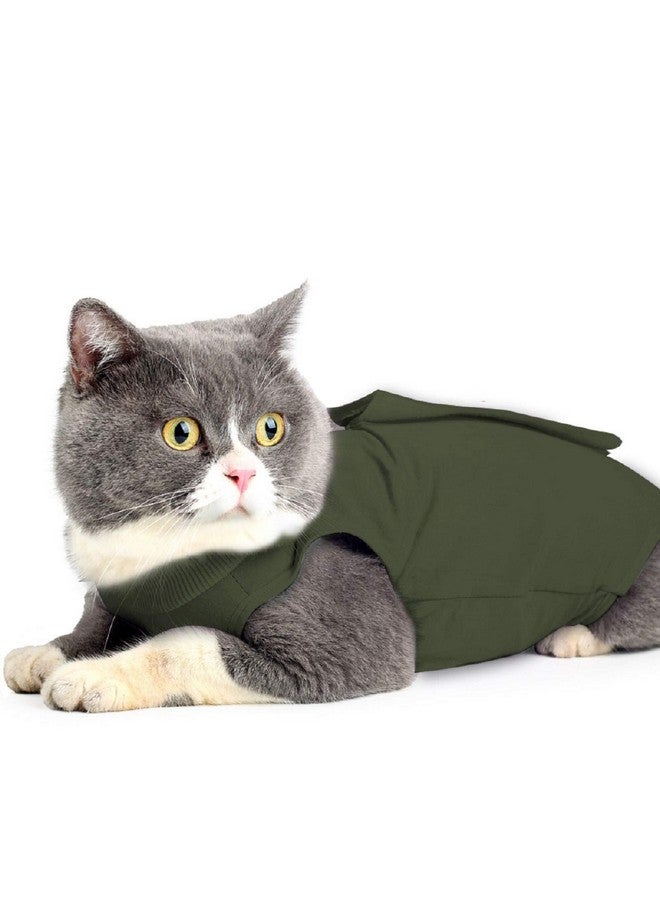 oUUoNNo oUUoNNo Cat Wound Surgery Recovery Suit for Abdominal Wounds or Skin Diseases, After Surgery Wear, Pajama Suit, E-Collar Alternative for Cats (L, ArmyGreen)  - Image 1