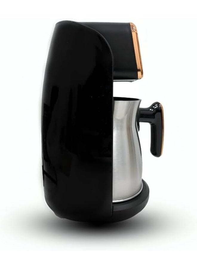 آر إيه أف ماكينة قهوة تركية كهربائية بسعة 300 مل وقدرة 600 وات – آلة قهوة أوتوماتيكية من الستانلس ستيل بشاشة رقمية، وضع مزدوج للقهوة والحليب، تسخين سريع، مانعة للانسكاب، بتصميم أنيق باللونين الأسود والذه - Image 4