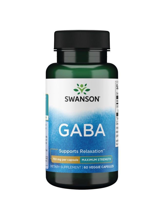 SWANSON Maximum Strength GABA 750 mg 60 Veg Caps - Image 1