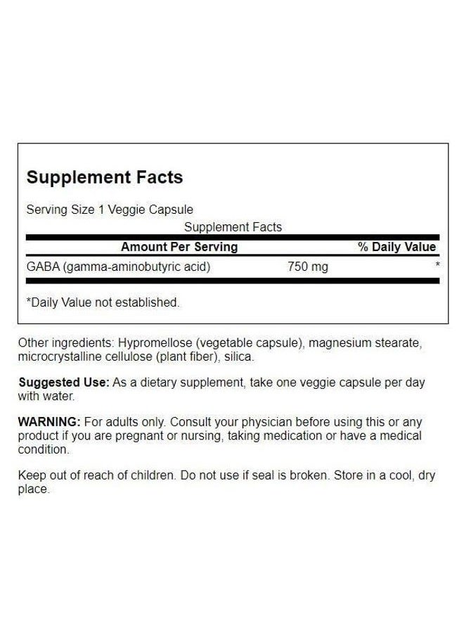 SWANSON Maximum Strength GABA 750 mg 60 Veg Caps - Image 2