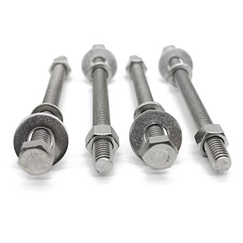 Fullerkreg (4 Sets) 3/8-16x5 Stainless Steel Hex Head Screws Bolts, Nuts, Flat & Lock Washers, 18-8 (304) S/S, Fully Threaded by Bolt Fullerkreg - Image 2