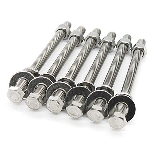 Fullerkreg (4 Sets) 3/8-16x5 Stainless Steel Hex Head Screws Bolts, Nuts, Flat & Lock Washers, 18-8 (304) S/S, Fully Threaded by Bolt Fullerkreg - Image 1