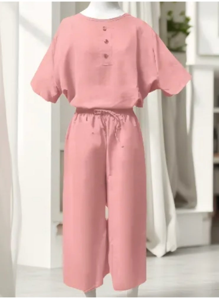 Women's Free Size 2 Piece Outfit Lounge Sets Summer Textured Batwing Sleeve Tops and Wide Leg Pant Set  - Image 1