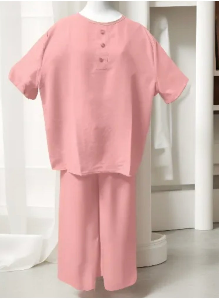 Women's Free Size 2 Piece Outfit Lounge Sets Summer Textured Batwing Sleeve Tops and Wide Leg Pant Set  - Image 4