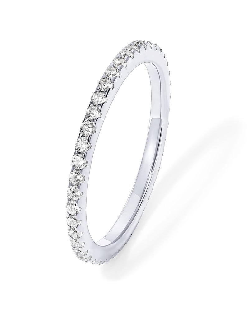 PAVOI Rhodium Plated 925 Sterling Silver Stackable CZ Ring for Women | Thin Band for Stacking | Simulated Diamond Eternity Wedding Band | Size 6.5 - Image 1