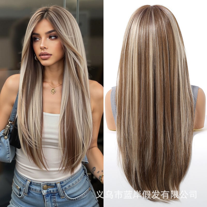 European and American Style 13*6 Gradient Ombre Lace Long Straight Hair Wig with Breathable Net Cap for Women